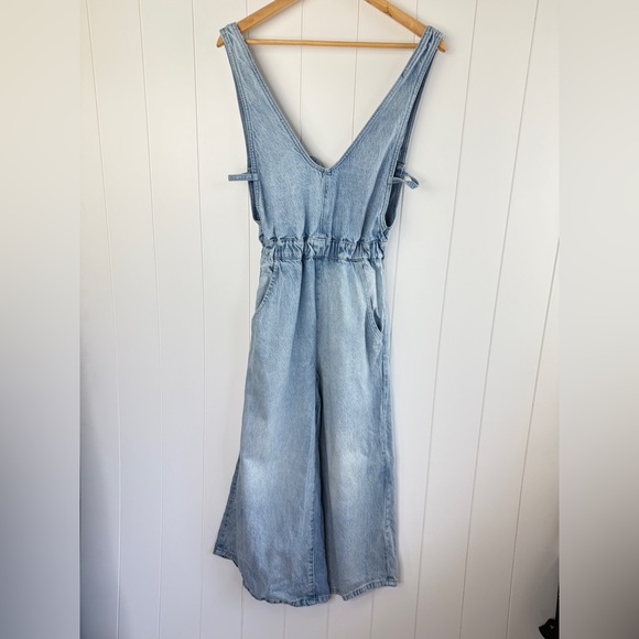 We the Free X Free People Stillwater Blue Alora Denim Wide Leg Pants Jumpsuit XS - Picture 2 of 13